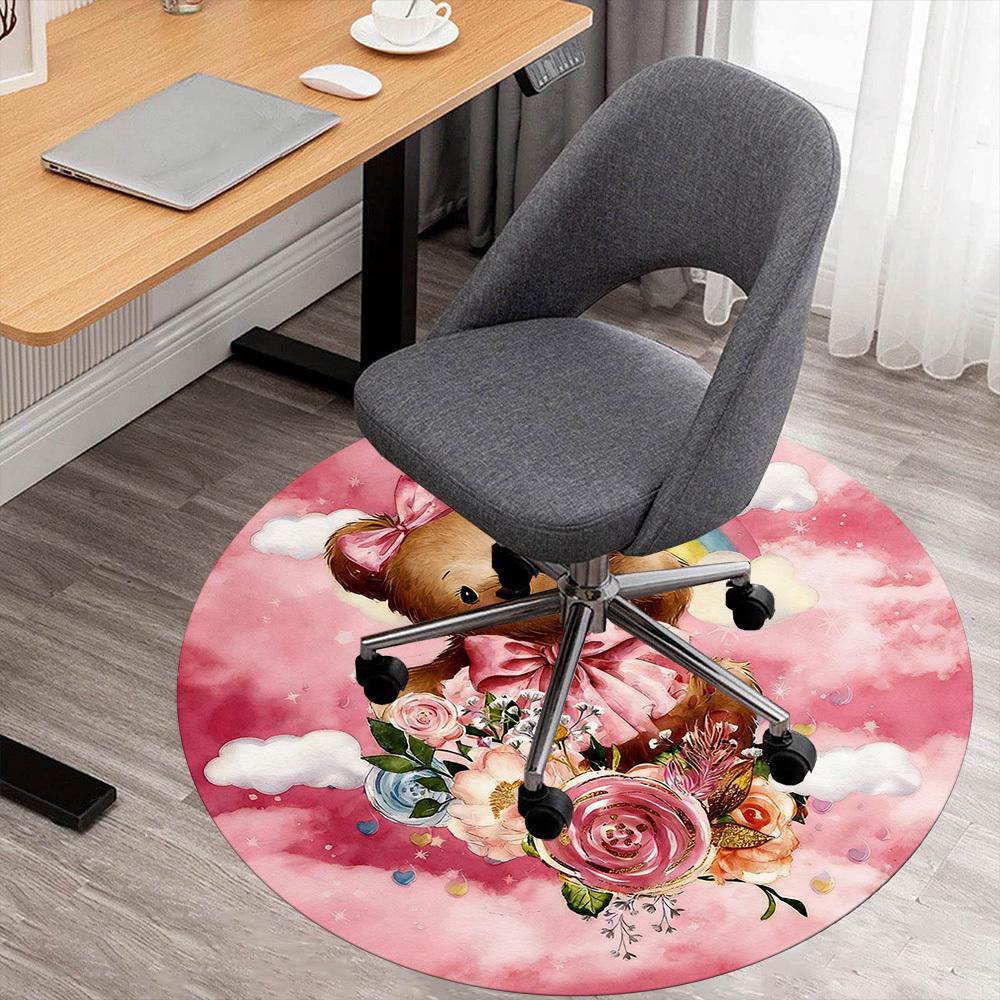 

1pc Bear Flowers Round Chair mat office Area Rug - Non-Slip, Floor Mat for Office, Bedroom, and Indoor Decor p127297 80cm by 80cm
