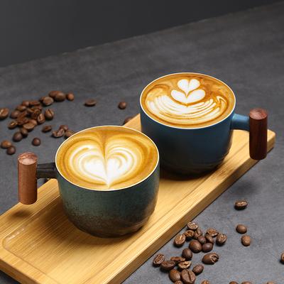 Kavos puodelis espresso kūrybiška medinė rankena latte puodelis retro šiurkščios keramikos puodelis vidutinio dydžio ir senovinis keramikos popietės puodelis