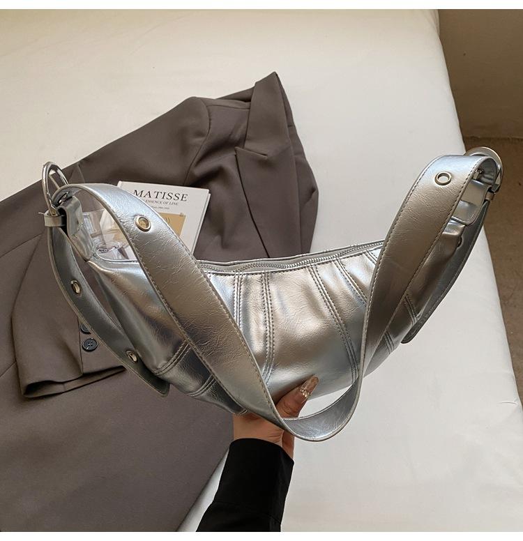 

2025 новая весенне-летняя ретро сумка-круассан сумка Sen Meng для通勤 для женщин сумка через плечо сумка на одно плечо сумка подмышку сумка-пельмень серебряный