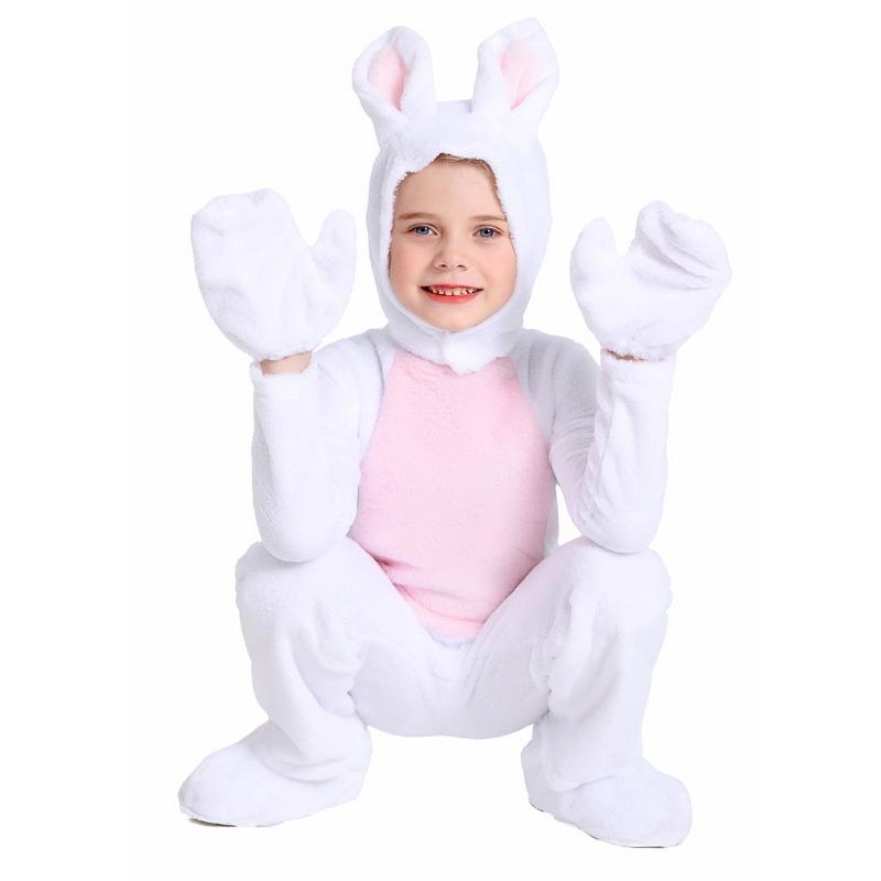 Kids Boys Girls Velvet Rabbit Animal Hooded Jumpsuit Halloween Cosplay Costumes School Stage Drama Show Performance Role Play Outfits