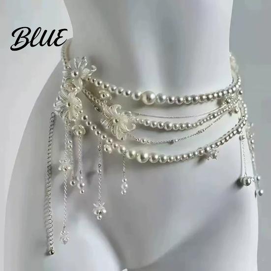 Durable Metal Waist Accessory Women Chain Multi Layer Faux Pearls