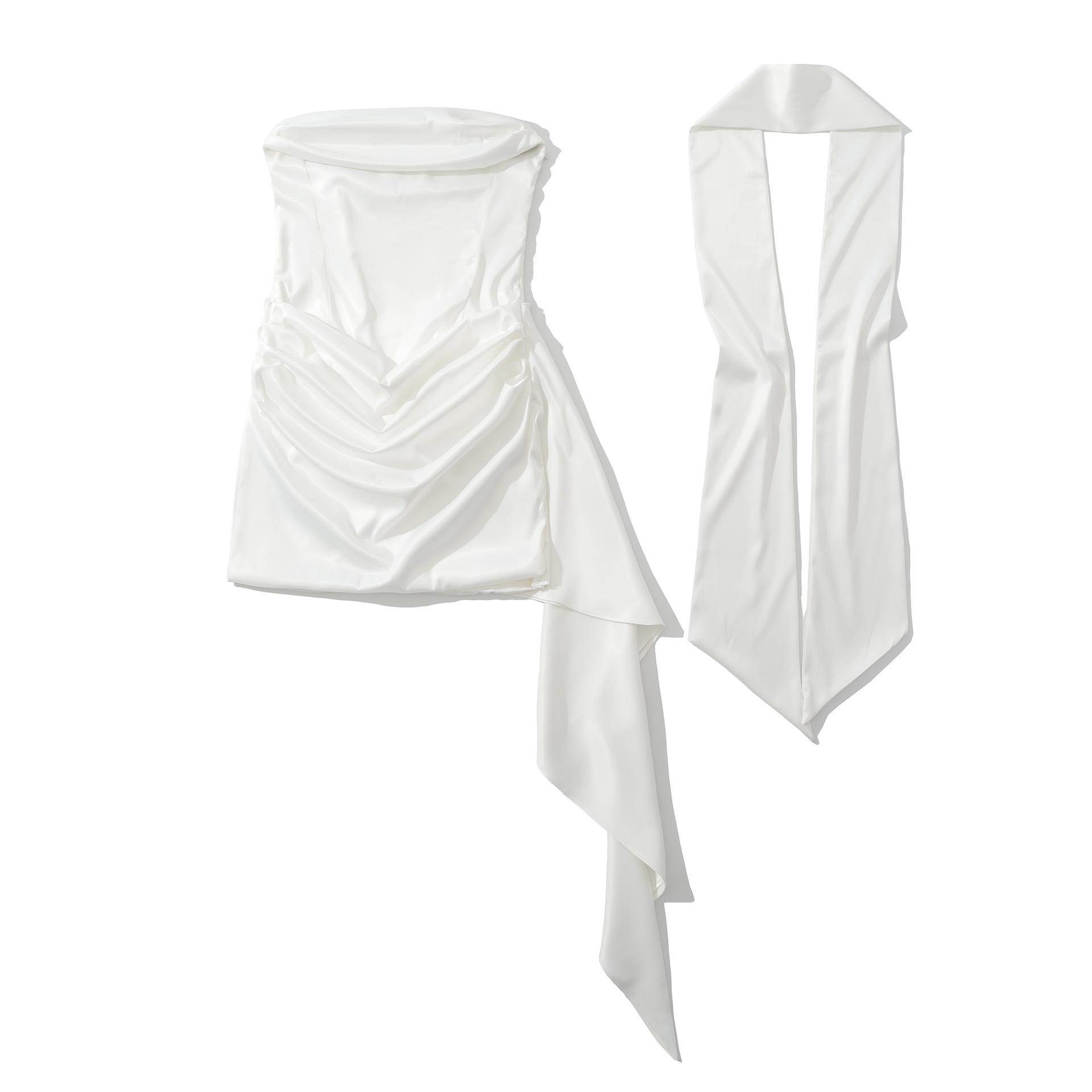 Spicy Girl Draped Neckline Off-Shoulder Bodycon Dress with Ribbons & Pleats Large белый