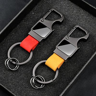 Cross-border Leather Keychain Multifunctional Bottle Opener Men's Creative Car Key Chain Laser Lettering Metal Pendant