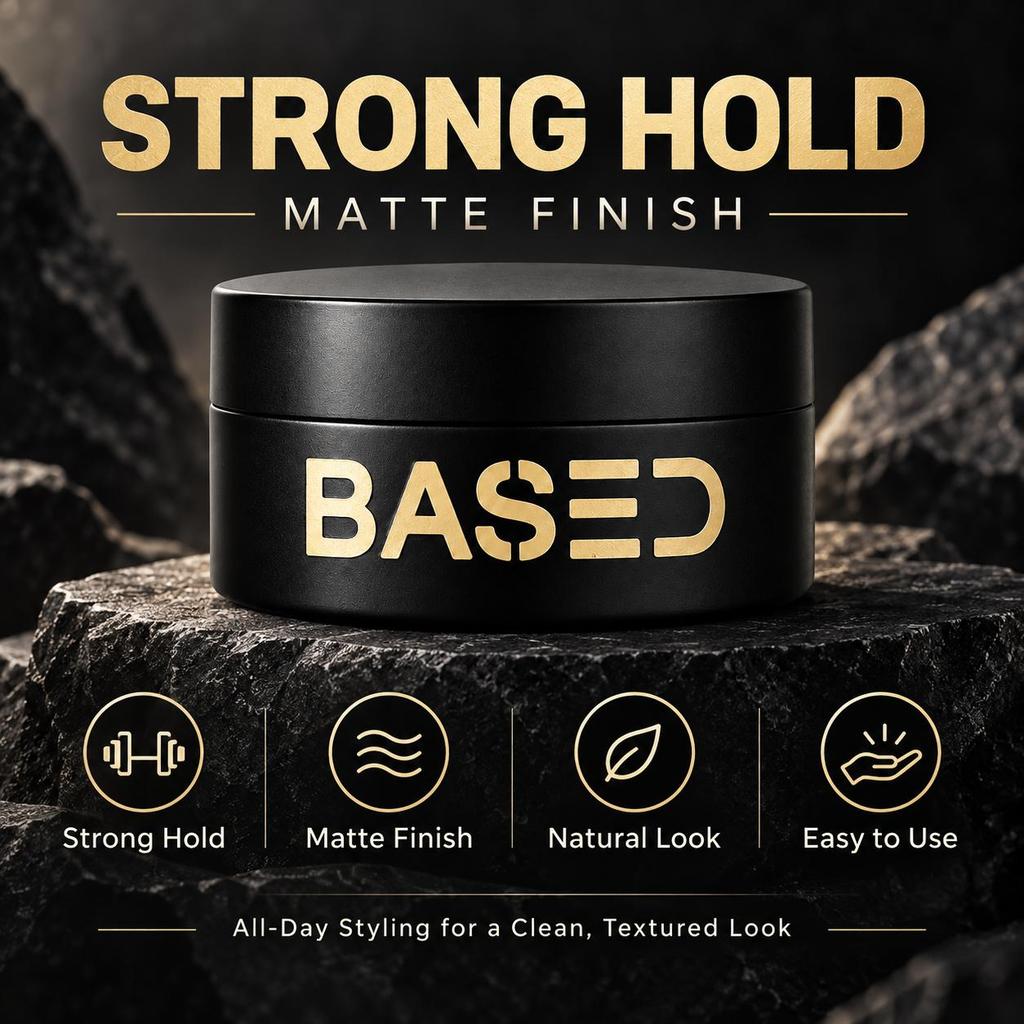 BASED Hair Clay for Men, Strong Hold Matte Finish, Natural Look All-Day Styling