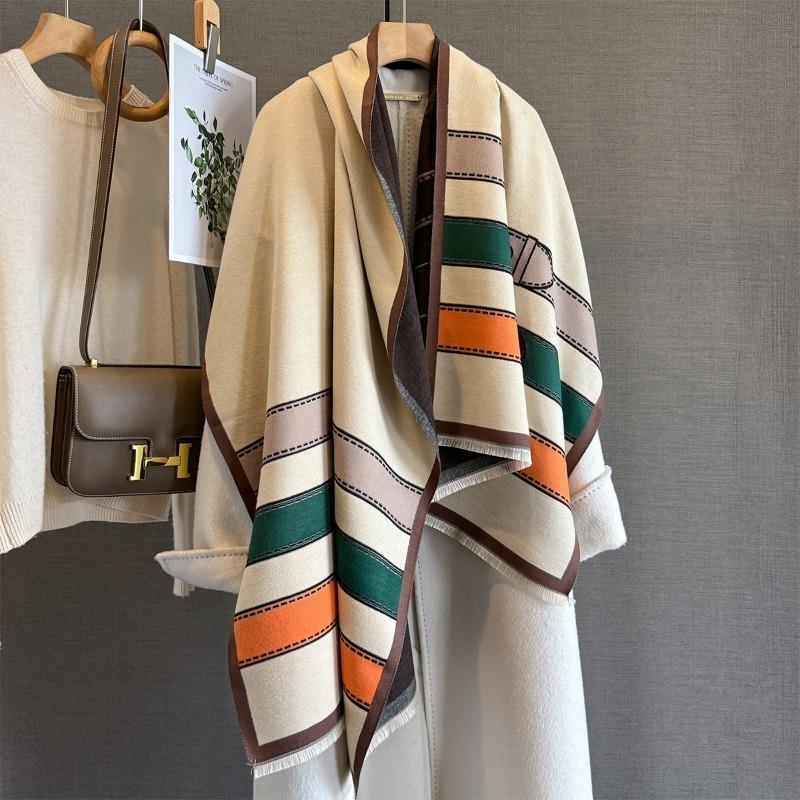 Autumn and Winter New Fashion Personalized Belt Buckle Jacquard Scarf Women's Thickened Warm Versatile Neck Protection Shawl Scarf