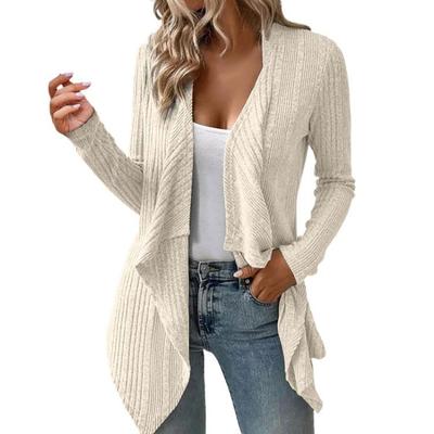 Cardigan lavorato a maglia da donna, casual, tinta unita, manica lunga, aperto sul davanti