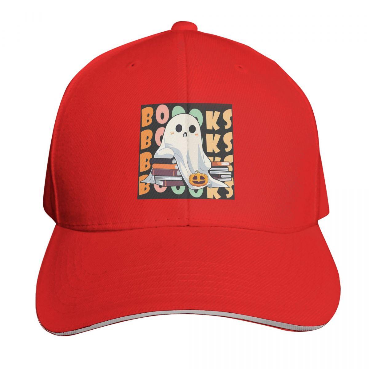 Booooks Cute Ghost Reading Books Pumpkin Halloween Cap Casual Baseball Caps Adjustable Hat Hip Hop Summer Unisex Baseball Hats One Size