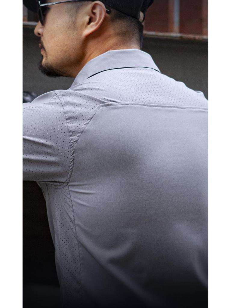 Angken Men's Breathable Tactical Quick-Dry Shirt - Short Sleeve, Lapel, Casual Outdoor Workwear