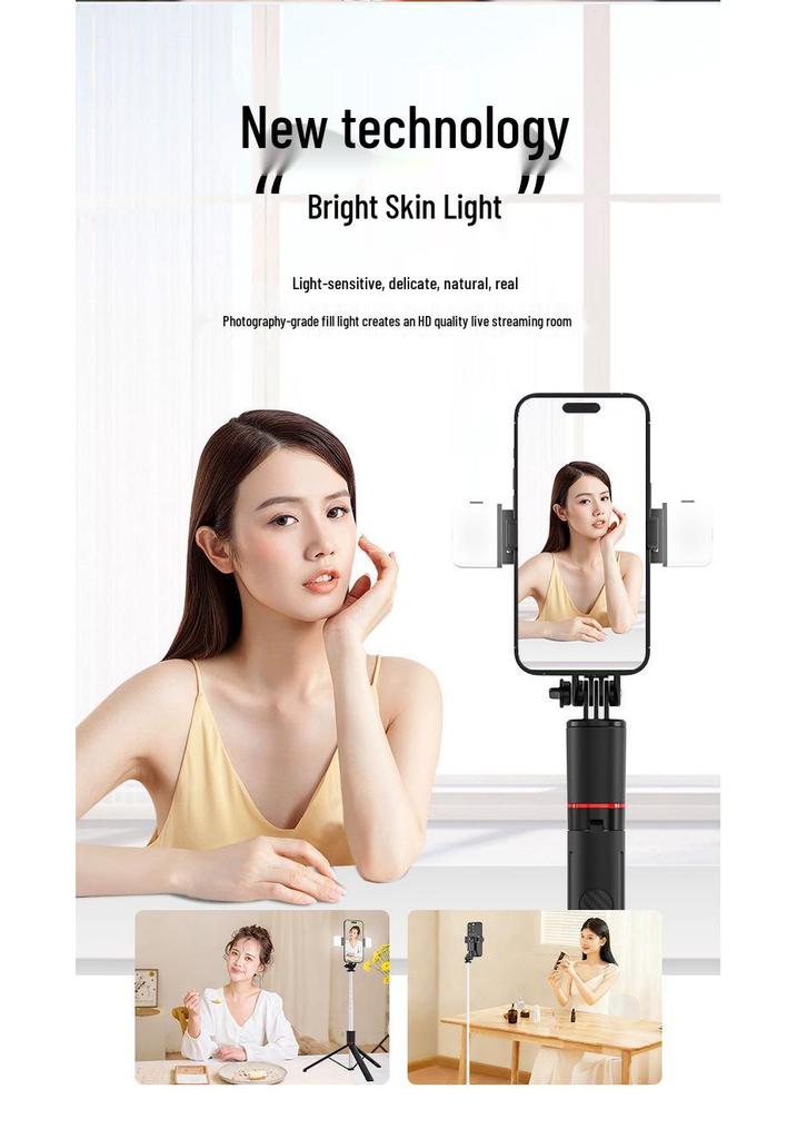 X20 Mobile Phone Selfie Stick Tripod with Bluetooth Remote & Fill Light for Outdoor Broadcasting