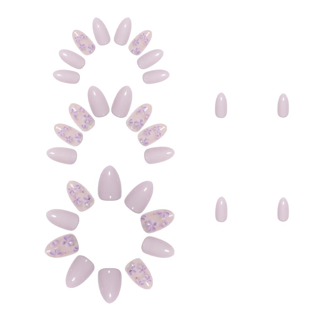 24pcs Oval Flower Nail Tips, Short Design, Acrylic Fake Nails Set Floral & French Manicure, Suitable For Women And Girls Nail Art Supplies