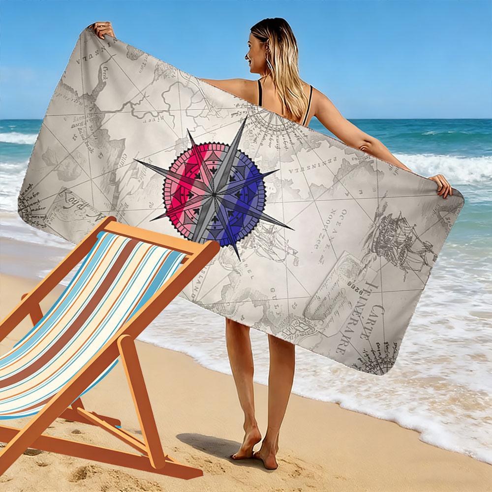 Compass Rose Nautical Map Towel Beach Towel Quick-drying for Travel Outdoor Sports Jogging Beach and Swimming
