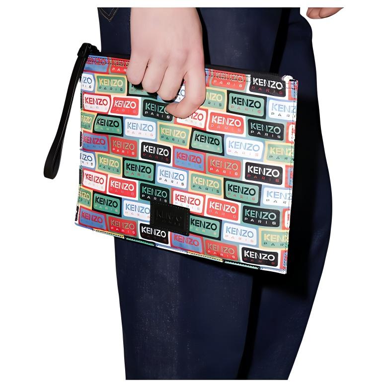 Kenzo Color Block Brand Tag Decorative Zipper Leather Detail Clutch Bag Large Unisex Clutch Bag Green FD55PM602F31-MU