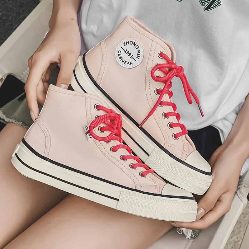 Damskie płócienne sneakersy Mango z wysoką cholewką 2025: Nowe Letnie Szerokie Buty Płócienne, Uniwersalne Kwadratowe Palce, Gruba Podeszwa