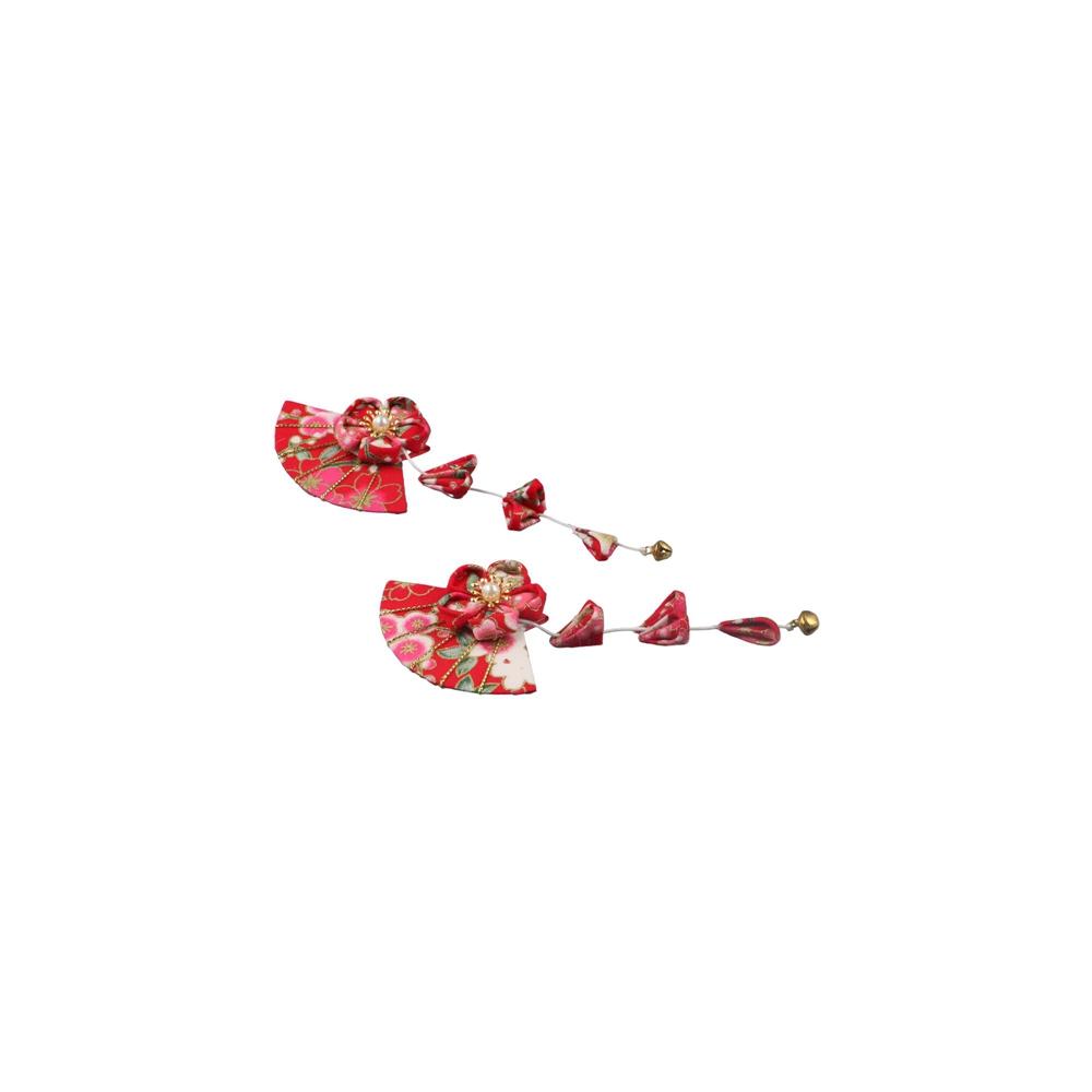Tassel Children Red Sakura Hairpin Cloth Hanfu Fan Hair Clip Chinese New Year Headwear  Children