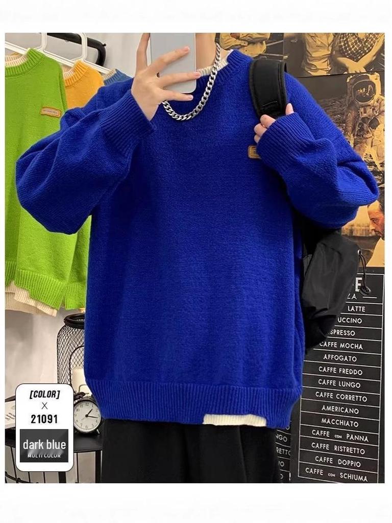 Men's Trendy Loose Knit Sweater - Warm Autumn/Winter Round Neck Pullover Cardigan