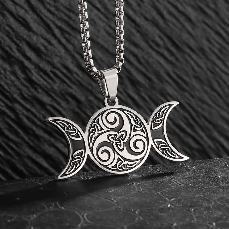 Nordic Rune Celtic Knot Necklace Men Stainless Steel Pendant Valknut Pagan Men Scandinavian Jewelry Punk Gift