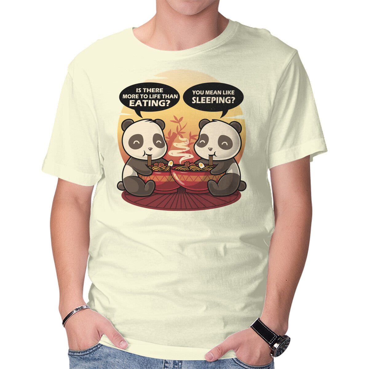 Unisex Crew Neck T-Shirt Panda Life Graphic Short Sleeve Casual Tee XXXL