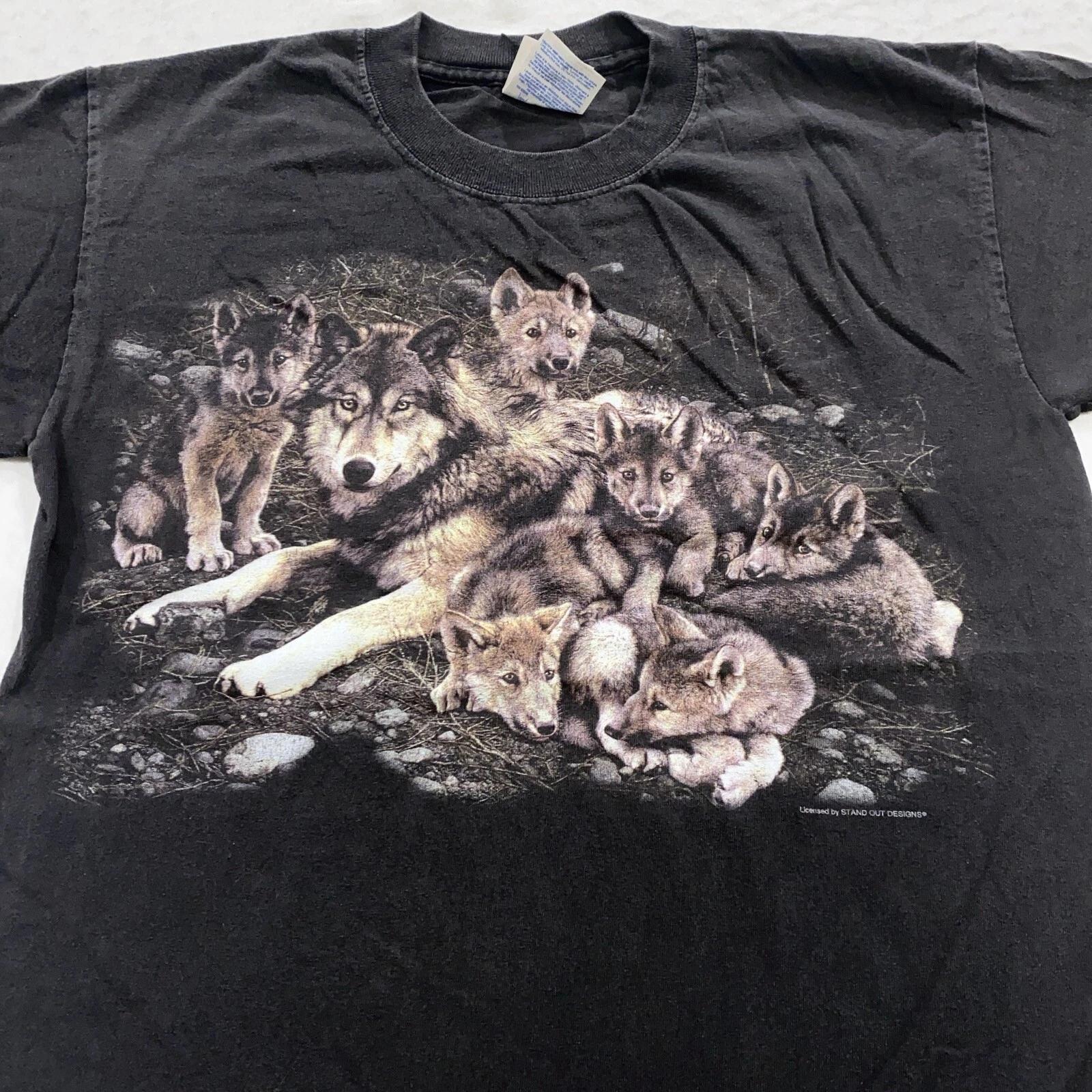 vintage 90s WOLF FAMILY NATURE T-Shirt MEDIUM animal wildlife S