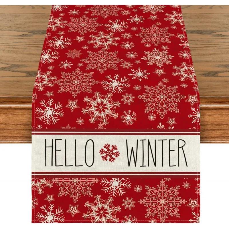 Christmas Table Runner Merry Christmas Decorations for Home 2024 Cristmas Table Flag Cover Navidad Noel Gift New Year Tablecloth