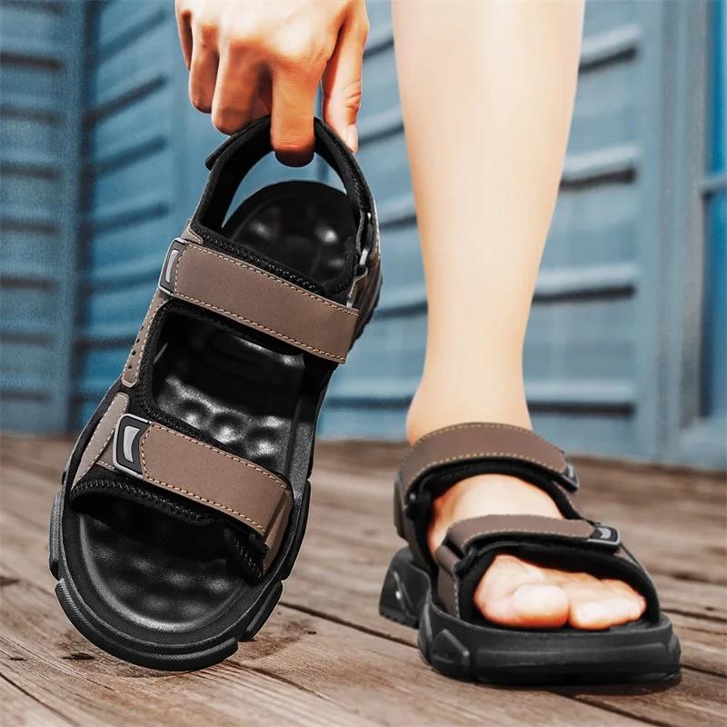 Men's Sports Sandals Summer New Outdoor Breathable Wear-resistant Soft Soled Beach Shoes Comfortable Lightweight Roman Shoes