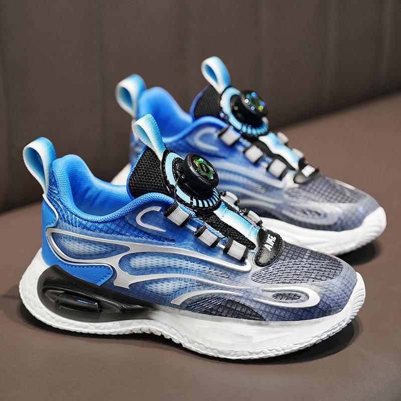 Boys' Sneakers Autumn Mesh Breathable Spring and Autumn Rotating Button Children's Shoes Boys Running Shoes Super Lightweight