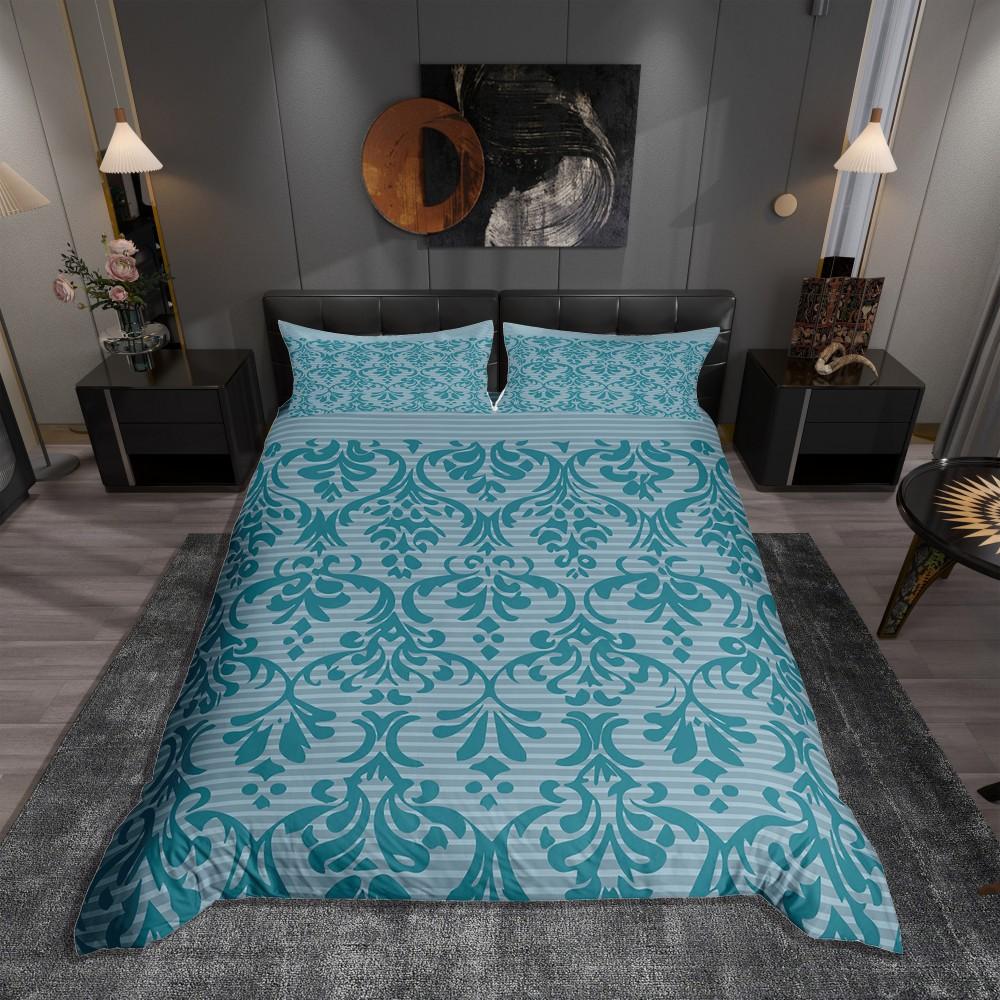 Homewish Black Gold Damask Duvet Cover Set for Female,Mystic Western Tribal Bedding Set,Vintage Bohemian Floral Bed Set