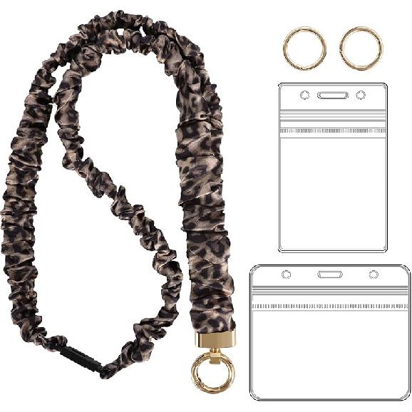Breakaway Scrunchie Lanyard with Id Holder, Stretchy Teacher Lanyards for Id Badges Keys, Black