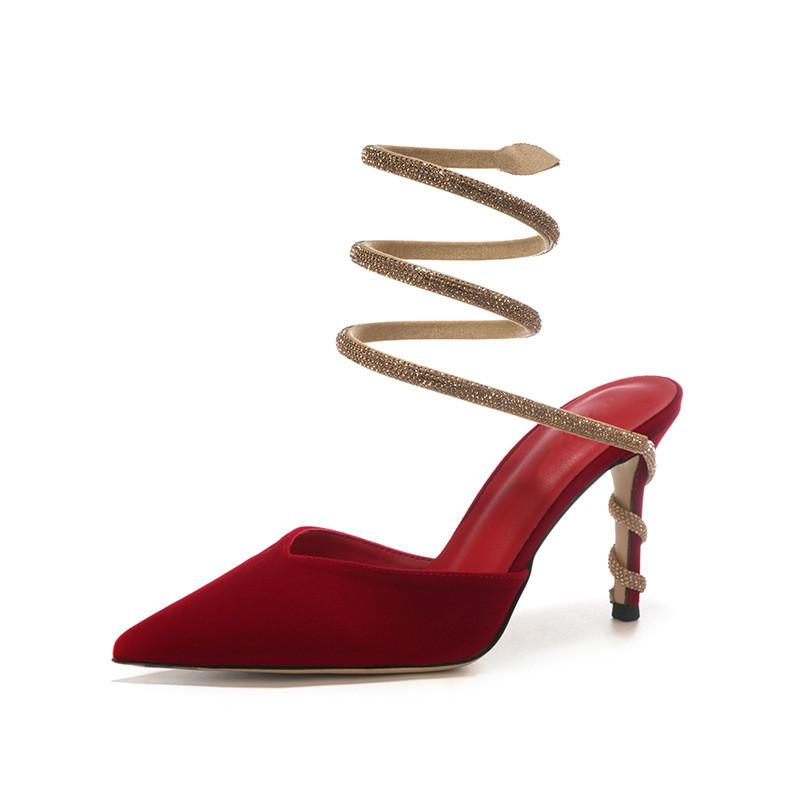 Fashion Star style Luxury Rhinestones Snake Coiled Satin Women Pumps Fashion High heels Gladiator Sandals Summer Autumn Wedding Shoes