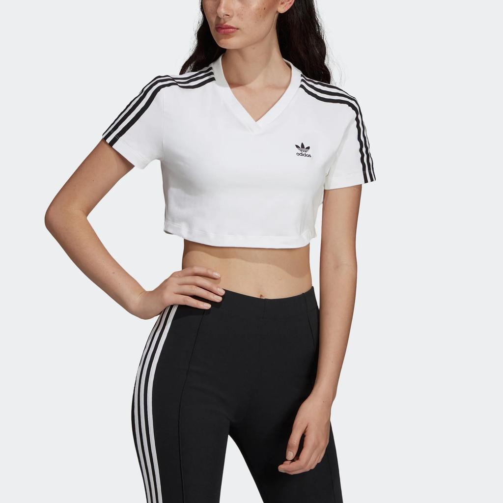 Adidas Originals Crop Tops Women's White V Neck Moderate (Unisex) Crop Tops DV2620