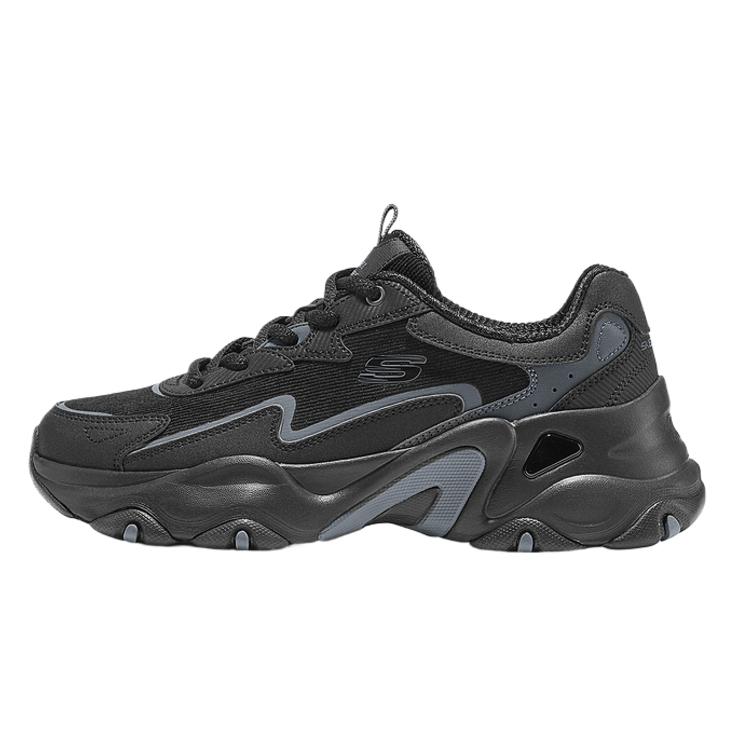 Skechers DLites Faux Leather Lace-Up Shock Absorbing Low-Top Dad Shoes Women sneakers Black 150831-BLK 36