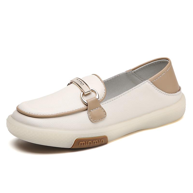 Autumn New Arrival Top Layer Cow Leather Flat Shoes Women's Comfortable Soft Bottom Vintage Lazy Shoes Mommy Shoes Genuine Leath