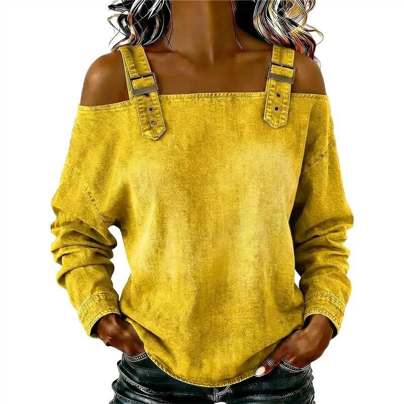 2026 Women's One-Shoulder Strap Long Sleeve Top for Spring, Summer, and Autumn