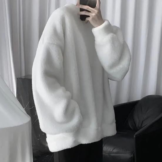 Men Sweatshirt Solid Color O Neck Loose Cozy Winter Top for Daily Wear