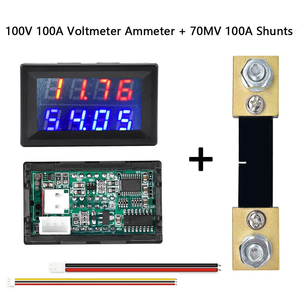 DC100V/200V 50A/100A Digitales Voltmeter Amperemeter 4 Stellen 0,28" Dual-LED Ampere Volt Spannung Strom Messgerät Detektor Tester mit Shunts