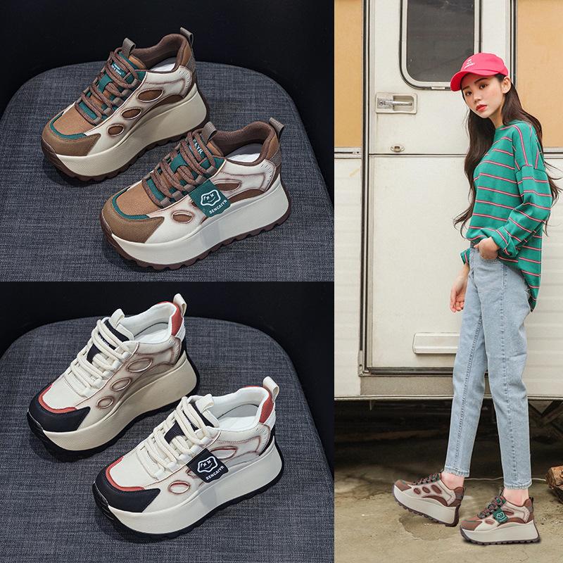 Thick-soled heightening dad shoes women's 2025 spring Internet celebrity popping board casual fashion versatile sports shoes small women's shoes