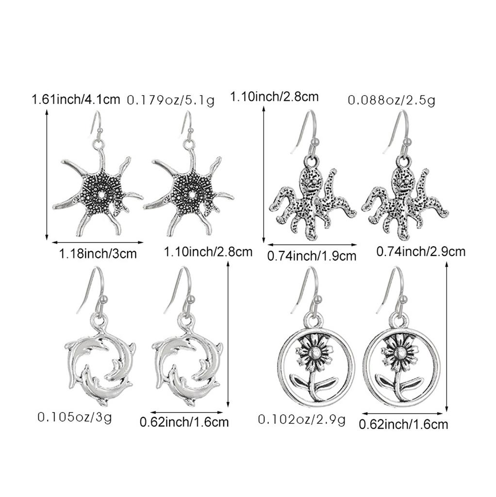 Retro Ethnic Style Ocean Sea Turtle Dolphin Octopus Starfish Flower Earrings For Women