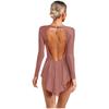 Womens Performance Bodysuit Deep V Neckline Long Sleeve Backless Style Glittery Rhinestones Fringe Dance Leotard