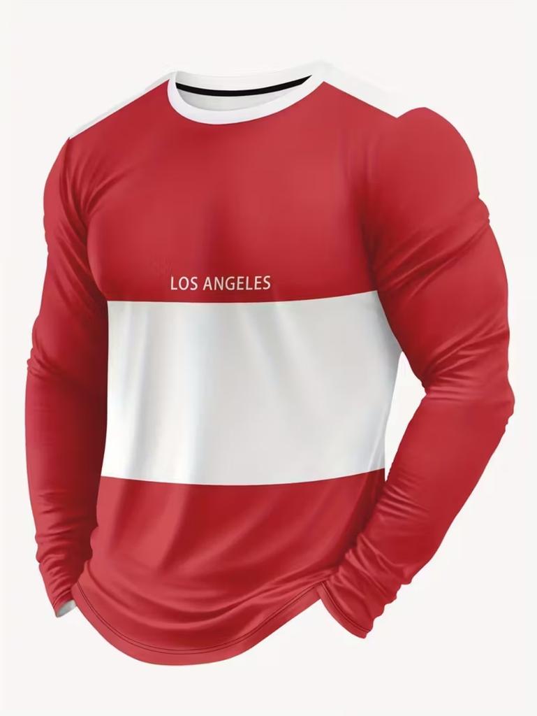 Mens T Shirt Los Angeles 3D Print Long Sleeve Autumn Striped Round Neck Outdoor Sports T-Shirt for Men Daily Men's Tops Clothing