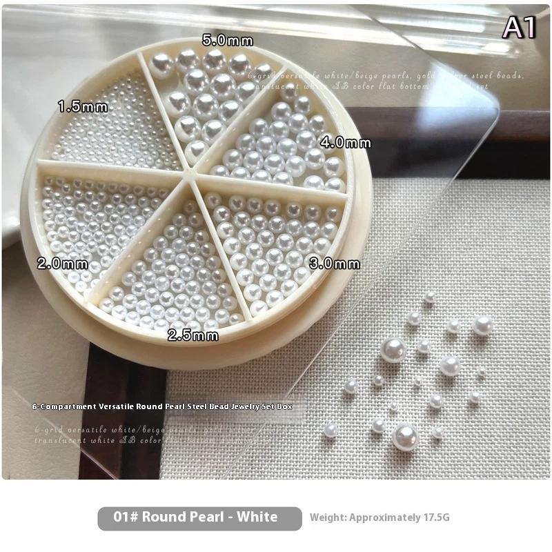 6 Grids Mix Mini Pearl Small Stainless Steel Caviar Beads Nail Art Rhinestones Nail Art Decorations Silver Gold Charm Gel Polish