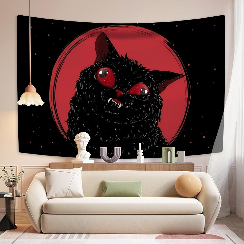 

Психоделический гобелен с изображением злого демонического кота, настенные ковры, украшение для спальни или общежития, эстетика, диван, одеяло 29x37in