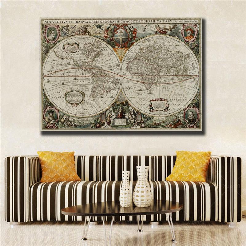 Buy Dedc Vintage Globe Old World Map Matte Brown Paper Poster Home Wall ...