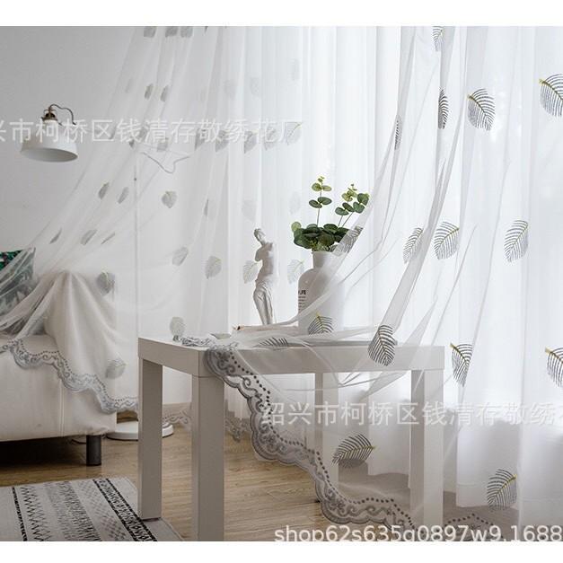 Nordic Style Leaf Embroidery Curtain Window Screen White Yarn Half Blackout Curtain Bedroom Curtain Balcony Yarn