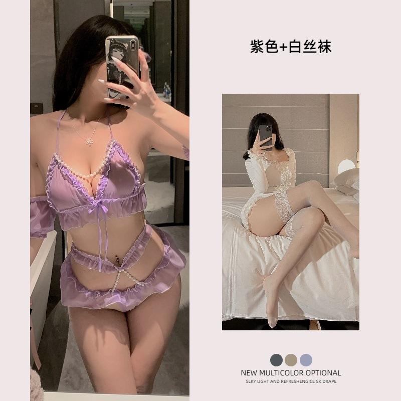 New Sexy Underwear Women's Sexy Lace Suspender Hip Skirt Uniform Temptation Three Points
