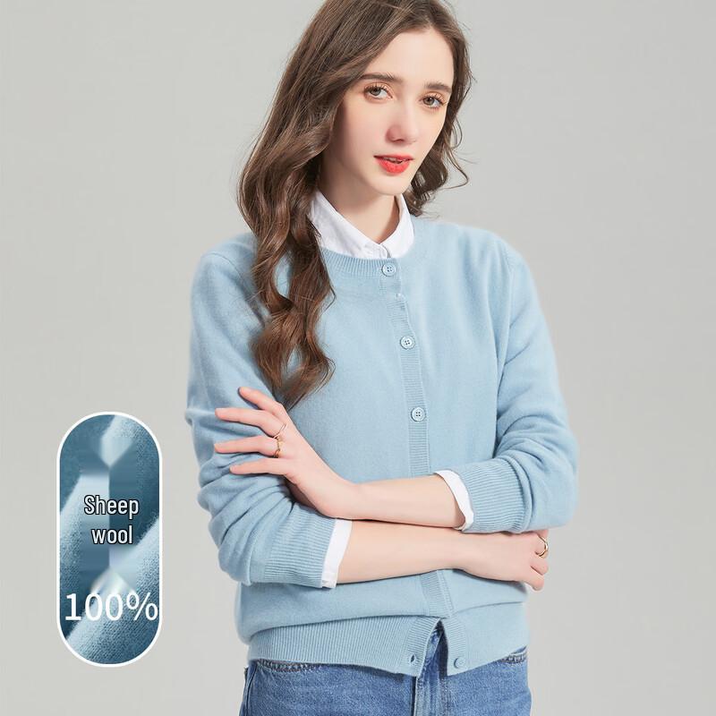Snowforte Women's Pure Wool Crew Neck Knit Cardigan
