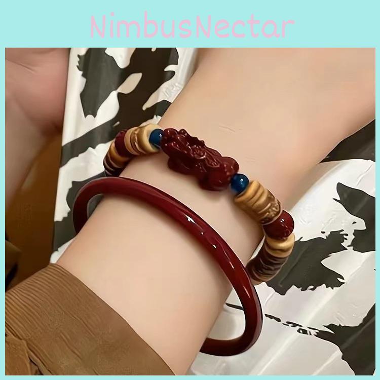 Chic Summer New Chinese Design Red Glass Pixiu Bracelet Coconut Shell Beads