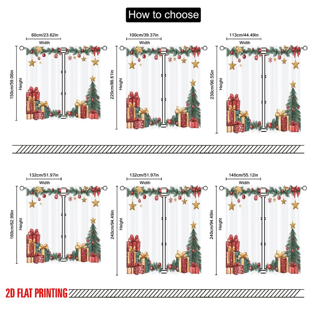 2pcs,2D plane printing Popular Curtains Christmas Tree Gift Garlands Ornaments Versatile Polyester (without rod) Festive Perfect