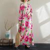 DIMANAF New 2025 Women Plus Size Spring Dress Vintage Floral Loose Basic Elegant Long Dress Cotton Casual