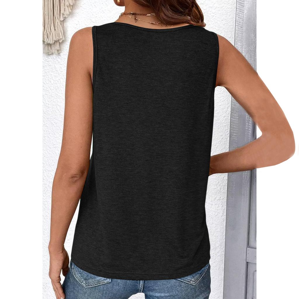 Women's Color Sleeveless Camisole Pleated Versatile V-neck T-shirt Top