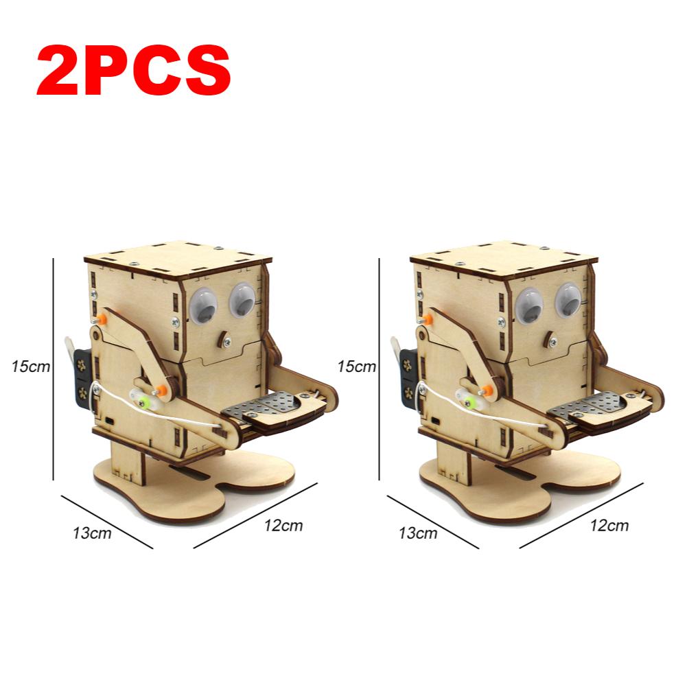 1-5PCS DIY Coin Eating Robot Wooden Model STEM Educational Science Experiment Toy Kids Teaching Learning Assembly Project Kit