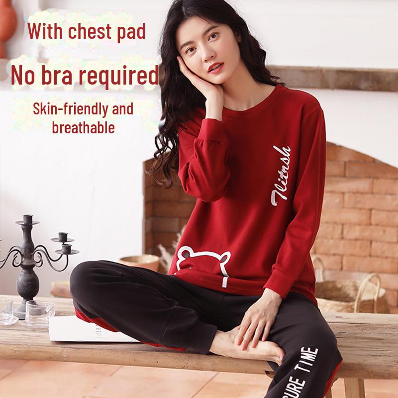 Women's Long-Sleeve Padded Pajamas, Cute Cartoon Style, Large-Size, Spring & Autumn Homewear, 2024 New Collection.